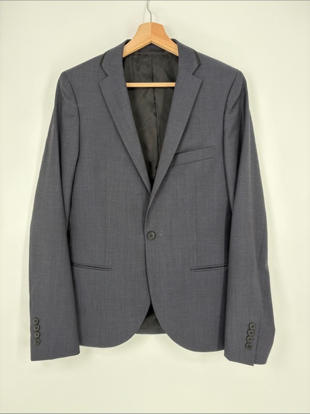 🍔 Topman wool navy w black tip collar Single-Button Notch Lapel Blazer